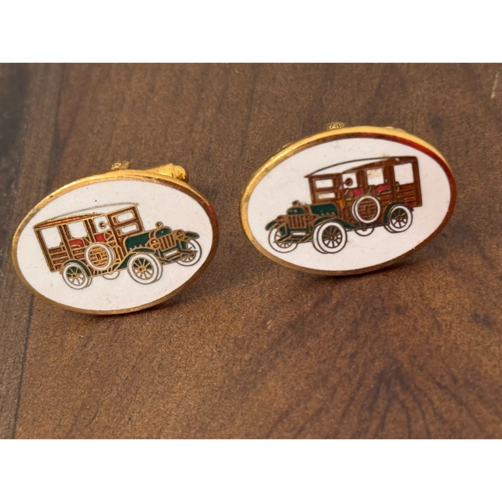 Vintage Avon Ford Model T Gold Tone Enamel Cufflings Men